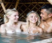 Lucky Asian man bathing with two blonde brides (AMWF threesome) from bathing with black man