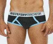 Black with blue trim &amp; black lettering on white waistband RISTEFSKY MACHEDA low rife fly front brief from Australia from xnx black with