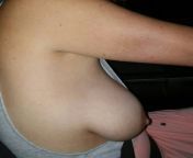 Driving around with my saggy boobs out, I love teasing from mature with her saggy boobs out sucking dick till it overflows her