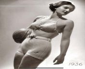 In 1936, 15 year old Ruth Langer wore a bikini. She was a Jewish swimmer from Austria who withdrew from the Berlin Olympics. Louis Rard would be credited with [officially] inventing the bikini a decade later. from old mallu actres kasthuri sex bikini