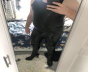 Going full rubberboy today (latex tank top, latex jeans and thigh high boots) from latex cat