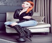 Tenebris in Latex top + Jeans + DOMINANT BOOTS from strip top jeans