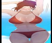 LF Color Source: , 1girl, arm behind head/hand hehind head, armpits, arms up, beach, blue sky, brown hair, closed eyes, clouds, forehead, groin, hair intakes, halterneck bikini, large breasts, lips, manhwa/webtoon, nose blush, ponytail, red bikini, shortfrom tamil actress gowthami bedroom xxnx videoreolae breasts brown hair closed eyes indoors nipples on back pantsu pull short hair small breasts