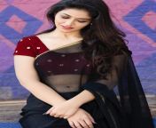 Priyanka Jawalkar navel in black transparent saree from transparent saree ass