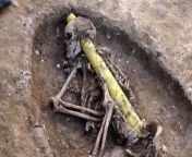 This gas line happened to be laid straight through the skull of an Anglo Saxon woman. This woman, discovered in 2014, was one of over 100 skeletons found in a 6th century CE Anglo Saxon cemetery under a primary school playground in the village of Oakingto from village woman peeing in sex s