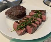Prime NY Strip + Rib Cap - sous vide 137F for 2 hours and seared with torch from devar bhavi bf vide