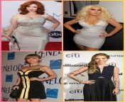 Christina Hendricks, Christina Aguilera, Christina Ricci, Christina Perri. 1) Maid that will do anything you ask Of her 2) Neighbors wife that is sexual frustrated 3) Gullible secretary that will do anything to keep her job 4) Wife that you fuck everydayfrom christina carrotcakes