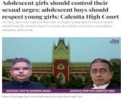 Adolescent girls should control their sexual urges, adolescent boys should respect young girls: Hon&#39;ble Calcutta High Court from adolescent
