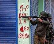 Indian police attempt to push back separatist protesters at Kashmir in November of 2016. from kavita kashmir