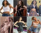 Which brat would you pick for a hot weekend. Pick a kink for each day. - (Zendaya Coleman, Millie Bobby Brown, Oliva Rodrigo, Billie Eilish, Victoria Justice, Miley Cyrus) from hot six pick