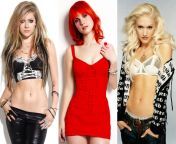 Avril Lavigne, Hayley Williams, Gwen Stefani. One will give you a BJ in the bathroom, another will let you fuck her anal doggy in the backstage, and the last will ride you and let you cum inside after the concert from backstage anal