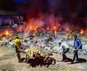 Relatives collect wood for a pyre as a worker pulls a cart next to a mass cremation of COVID-19 victims at Gazipur Crematorium, in New Delhi. from gazipur all gopon video