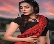 Parvati Nair navel in red saree and black blouse from navya nair navel show video spicy