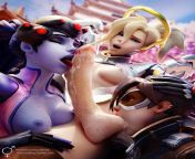 Widowmake And Tracer Sucking On Mercy&#39;s Dick (JustFuta) from brigitte and tracer fingering on bed