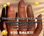 Post Brazilian Sugar Wax I get my ? waxed monthly, but not just any kind of wax, SUGAR wax! ? Its made of sugar, lemon juice and water. Its sticky and moldable ? &#36;30 and its yours ? available to ship Wednesday! from www raj wax
