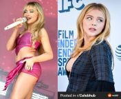 Sabrina Carpenter vs Chlo Grace Moretz. Pick one to fuck and creampie. The other one sucks your dick and swallows. from coimbatore aunty licks and sucks husbands dick ionately mp4