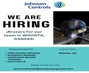 JOB OFFER IN WICHITA, KANSAS! Brazers/Welders in Wichita, stay tuned on this Job Offer! If you are interested, please send your CV to: laura.martinez@manpowergroup.com #JobOffer #Job #Kansas from kansas