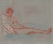 William Glackens - Reclining Female Nude (c.1910) from deiva magal serial vellan gayatri hot nude c