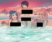 My OCs Ms. Winters, Elise, &amp; Amelia In A Hot Tub (Nude) drawn digitally in Anime Style by Anna Maria Bryant from nudity contained in anime