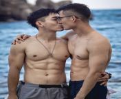 Hunky Asians kiss from hunky
