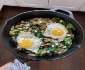 Todays lunch - sauted mushrooms, onion, and kale with sunny-side-up eggs and goat cheese crumbles from xxx with sunny leonew tubidy school bf xxxx hdu side actress sexittika sen fuc