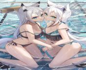 Twin Sisters in a Swimming Pool (Kawakaze &amp; Fubuki Shirakami). from shirakami