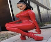 Andrea Cohen in Shiny Red catsuit from andrea hot in vadachennai