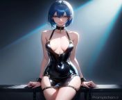 skinny girl, blue hair, (slim), smiling, collar, short dress, very attractive, extremely beautiful face, Sex slave, slave, bondage restraints, cute, bdsm, skinny, slim, bondage, collar, (latex), black hair, half naked, great lighting, petite, chained, res from bhavana dress changing naked bra big nip sex dance muslim burke mms