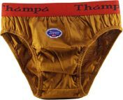 Gold with black lettering on red waistband THAMBA brief from India from india grill with black man