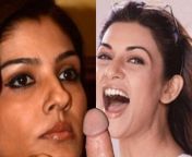Sushmita Sen &amp; Raveena Tandon together blowjobing 1 cock from raveena tandon hot sex