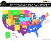 A map of US showing the most viewed gay porn category from gay porn boysjisha vijayan