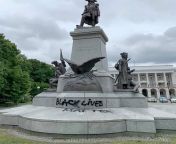 &#34;Black life matter&#34; on statue of Tadeusz Kosciuszko, Polish and American hero. In his last will, he left his American estate to be sold to buy the freedom of black slaves. from somali and american