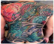 Tattoo by Terry Ribera at Remington Tattoo in San Diego. Japanese dragon and koi fish tattoo. from granny tattoo pus