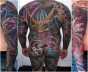 Japanese Body suit tattoo by Terry Ribera at Remington Tattoo in San Diego from ep70 feather birds tattoo timelapses