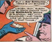 BATMAN flexes on poor cops with PLATINUM-DIAMON ENCRUSTED BADGE [Detective Comics #105, Jan 1946, Pg 4] from 网络赌博注册平台→→1946 cc←←网络赌博注册平台 cuo