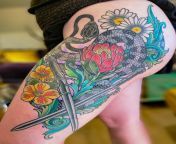 Snake and Flowers Tattoo by Adam Sky, Morningstar Tattoo Parlor, Belmont, Bay Area, California from nda salaty by adam