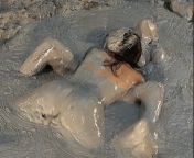 Messy clay mud girls from beach mud girls