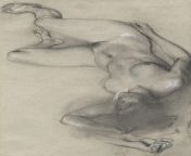Franz von Stuck - Nude Woman lying on the Floor (1896) from nude girl lying li