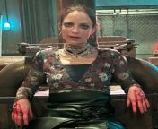 This is a behind the scenes photo of Paulette Hernandez in saw x, can someone help me find the purple wrap top she wears over her dress? Its so cute! Also nsfw for blood and stuff. from watch her story behind the scenes compilation of jenny pooh part