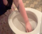 Drinking water out of a public toilet (old video) -- up on my Fansly now from woman toilet sexy video