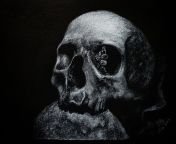 Skull Climber using oil pastel &amp; pencil on black paper. It&#39;s 6x4 inches. Tell me your honest feedback on this piece. from 16 inches monster black