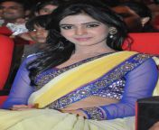 Samantha navel in yellow saree with blue blouse from ocean fashion female in yellow saree