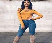 British Indian Beauty in Blue Jeans from indian aunty in blue nighty