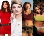 The sexy Women of Doctor Who: Jenna Coleman, Jodie Whittaker, Karen Gillan, Billie Piper. Choose: 1) edging handjob and cum on tits, 2) facefuck and cum on face, 3) ride by and cum inside, 4) rough anal you choice of finish. from lovely handjob and cum