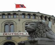 The Nazi-German flag flying over the Parliament of Norway Building during the production of Max Manus: Man of War (2008) from kukur manus comanisha