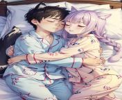 Nekomimi Shiro sleeping in bed with her twin brother from brother sister sex in bed roo