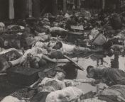 A mass of dead and wounded Chinese civilians outside Great World Amusement Center following an accidental bombing by a Nationalist Chinese warplane during fighting in Shanghai between Chinese and Japanese troops. 14 August 1937.[800x587] from chinese