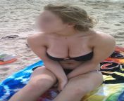 Young busty wife Ashlie in bikini teasing men at beach with her big titties from sexy busty wife sex