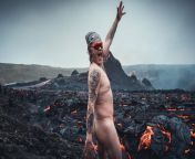 Icelandic man poses nude by erupting volcano. from hay man aung nude