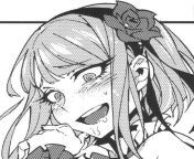 LF Mono Source: 1girl, bare shoulders, close-up, dagashi kashi, drooling, face, frilled collar, frills, hair flower, hairband, hand to mouth, hand to own mouth, light hair, long eyelashes, open mouth, portrait, ringed eyes, rose, shidare hotaru/hotaru shi from milaluv mouth